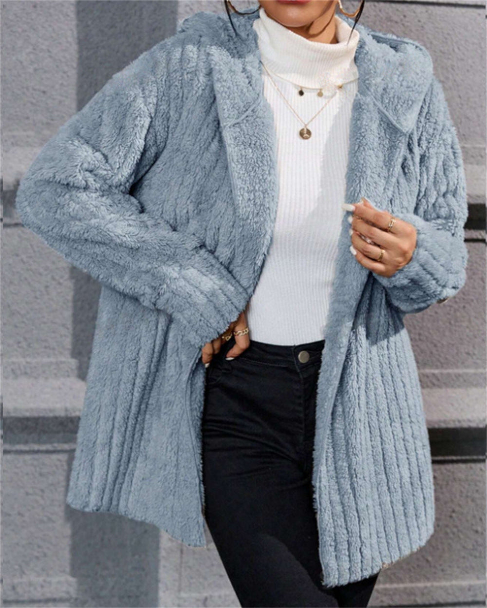 Ladies soft fleece jacket with hood and textured design Lune London