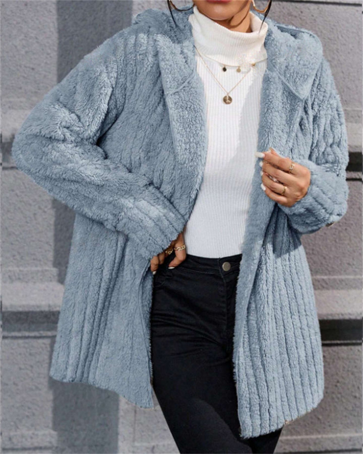 Ladies soft fleece jacket with hood and textured design Lune London