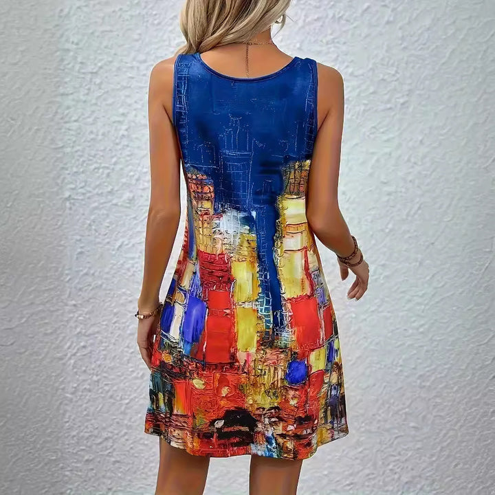 Short-sleeve summer dress for women with graphic print and fitted cut Lune London