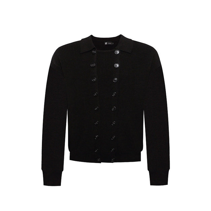 Men's Double-Breasted Knit Cardigan with Shirt Collar and Ribbed Cuffs Amarae