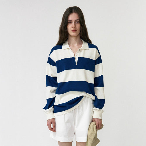 Polo décontracté pour femmes avec design rayé et manches longues Chic & Stil
