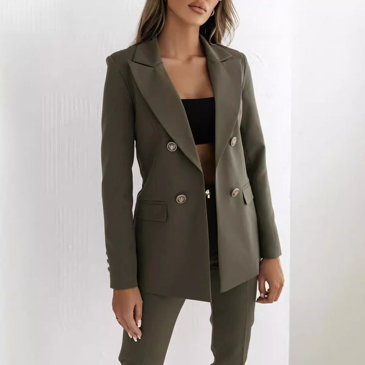 Women Elegant Double-Breasted Blazer with Gold Buttons Lune London