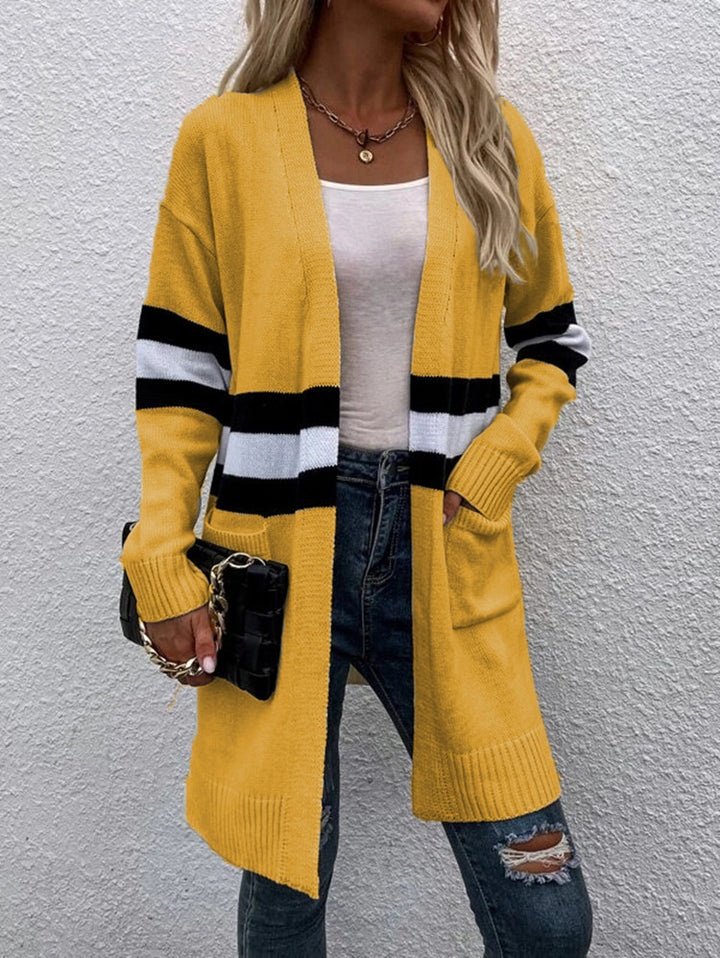 Ladies elegant knitted jacket with wide stripes and pockets Lune London