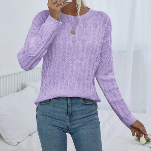 Ladies knit sweater with cable pattern demanding Amarae