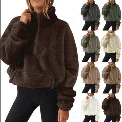 Ladies casual fleece pullover with high collar Amarae