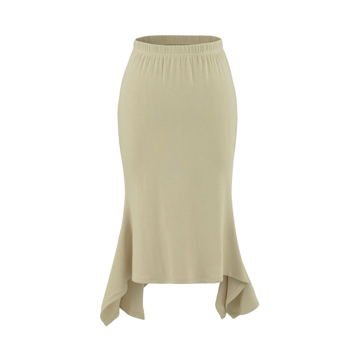 Women's Asymmetrical Jersey Midi Skirt with Elastic Waistband and Jagged Hem Amarae