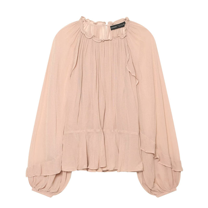 Women Pleated Chiffon Blouse with Ruffled Collar and Balloon Sleeves Amarae