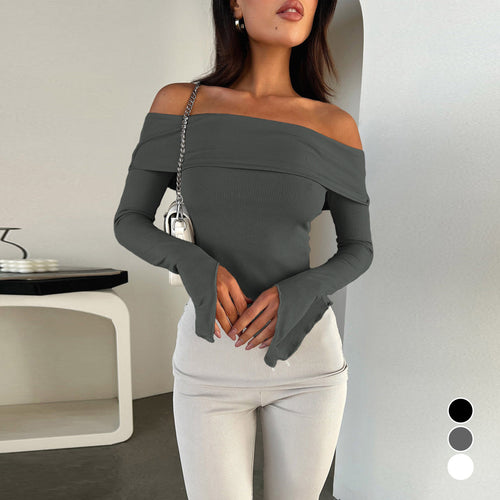 Women's Off-Shoulder Shirt with Elegant Trumpet Sleeves Amarae