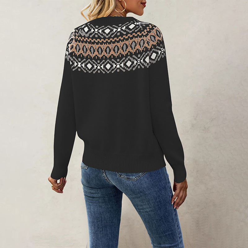Women's Nordic Pattern Pullover with Round Neck and Casual Cut Chic Und Stil