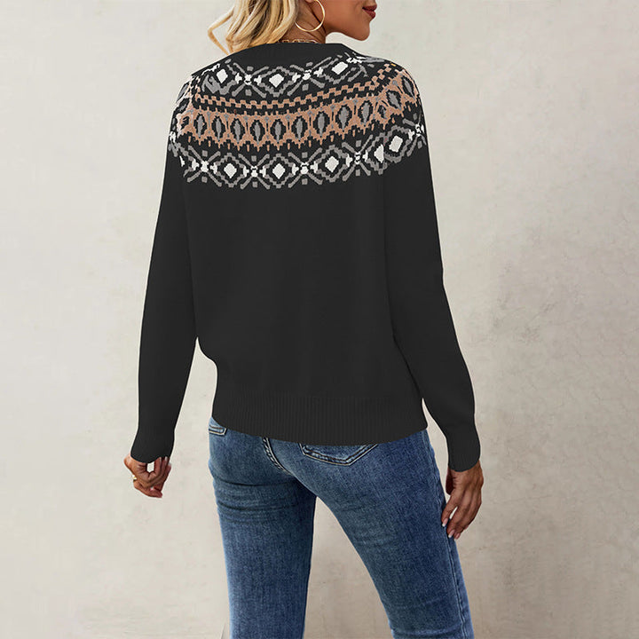 Women's Nordic Pattern Pullover with Round Neck and Casual Cut Chic Und Stil