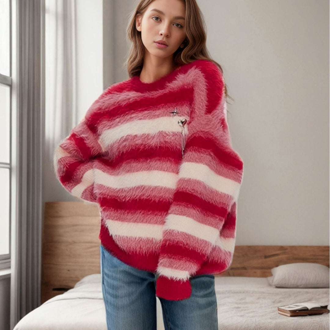 Ladies cozy knit sweater with modern stripes Lune London