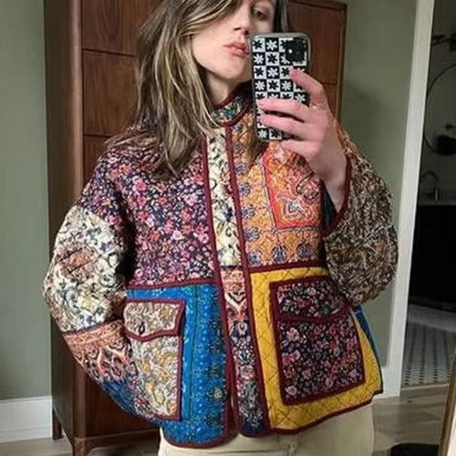 Quilted patchwork jacket for women with pockets and colorful design Amarae