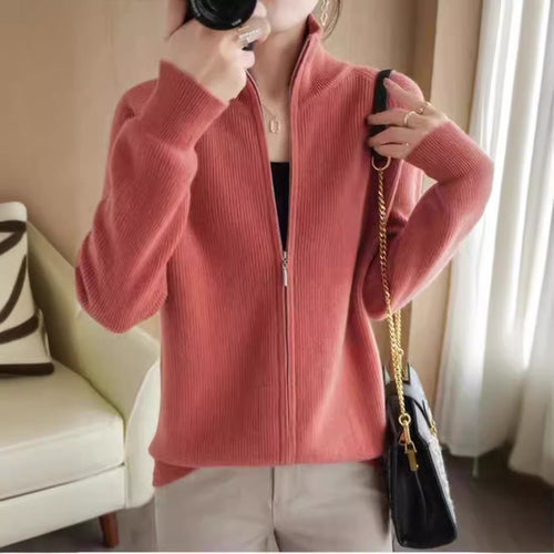 Knitted jacket for women with high collar and full zip Amarae