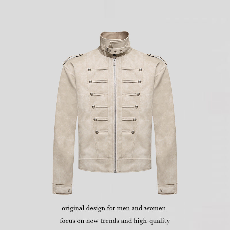 Men's short jacket in military marching look made of suede imitation with stand-up collar & decorative buttons Amarae
