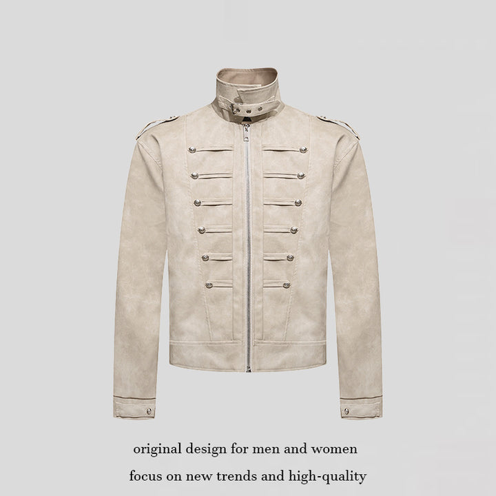 Men's short jacket in military marching look made of suede imitation with stand-up collar & decorative buttons Amarae