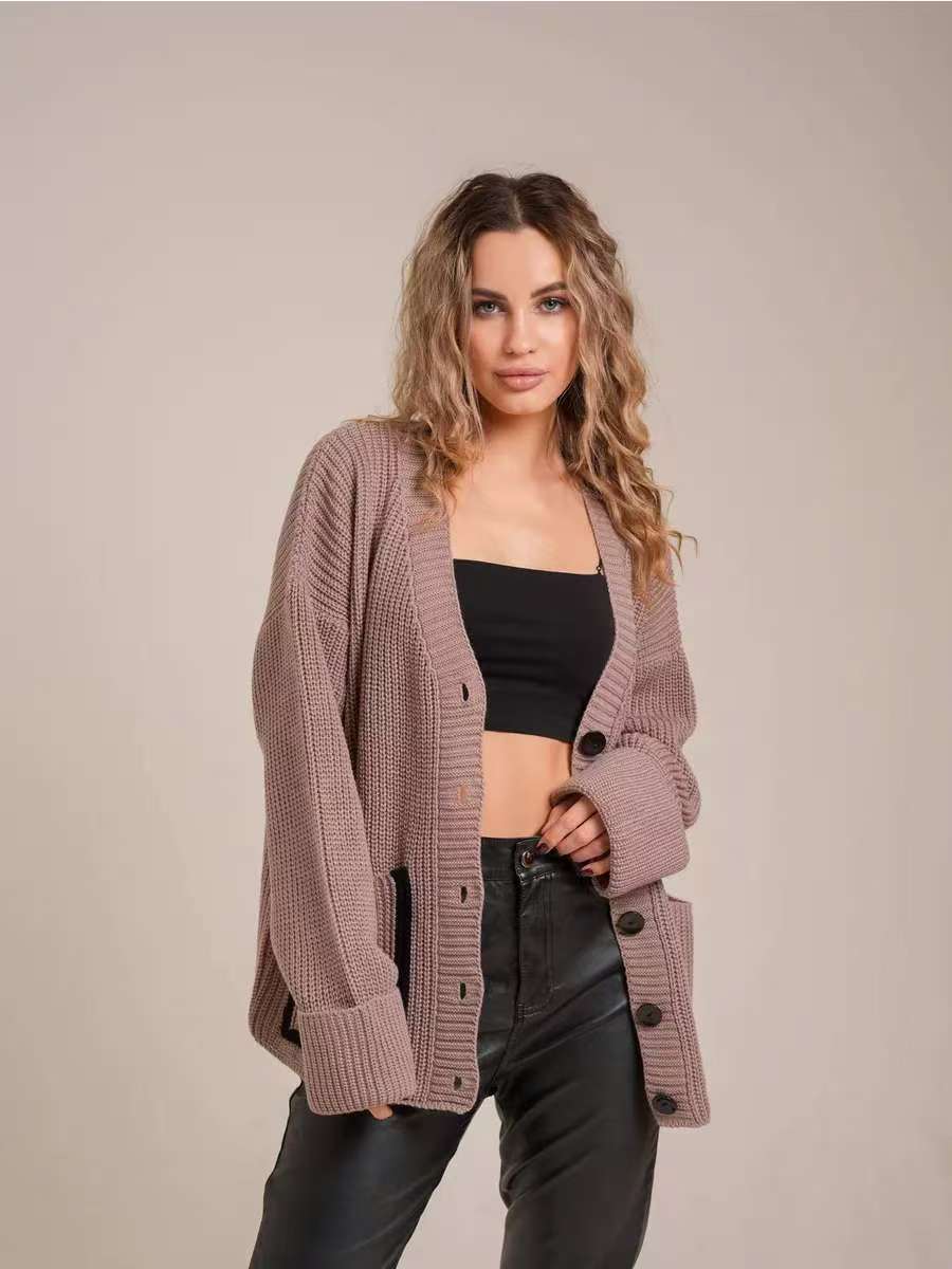 Thick knit cardigan for women with modern button details and a loose fit Lune London