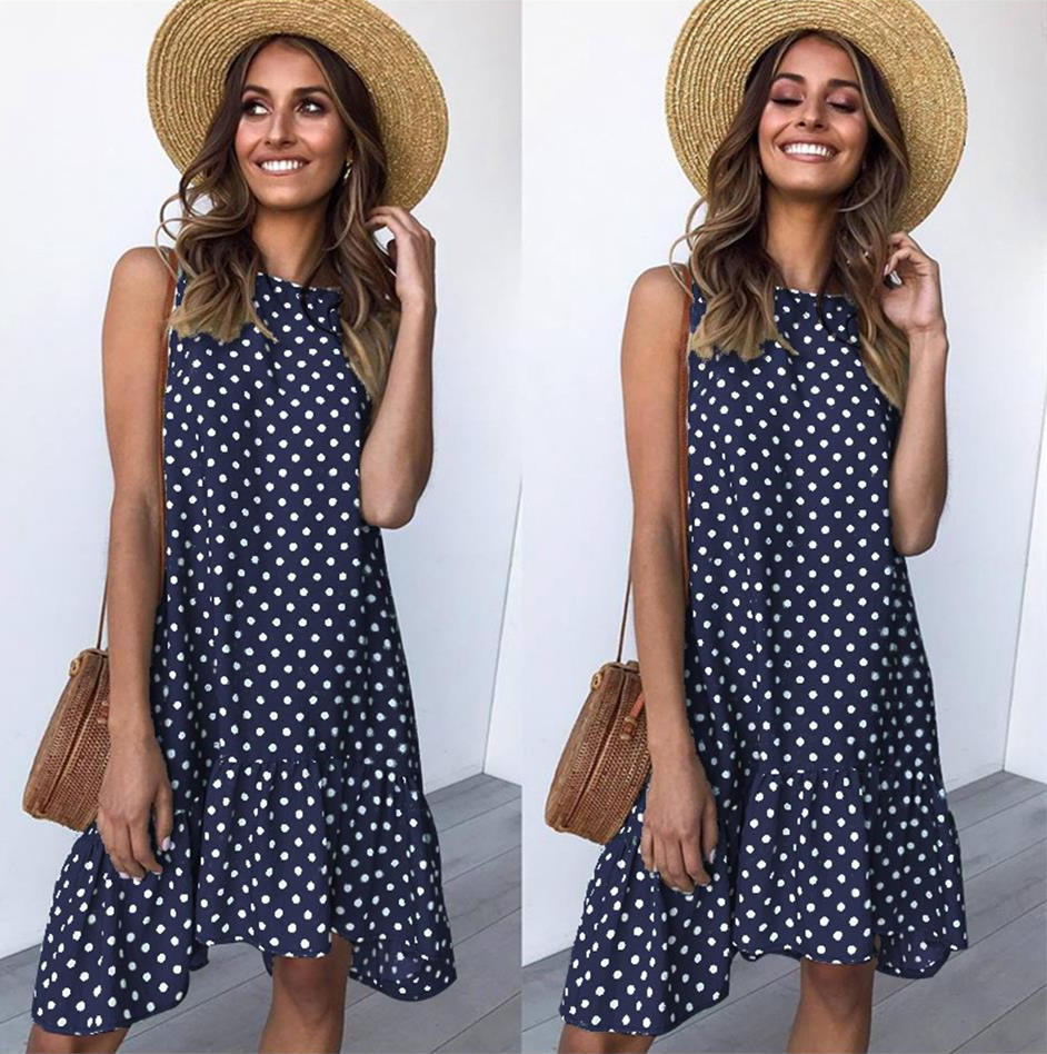 Summer polka dot shift dress for women with ruffle hem Lune London