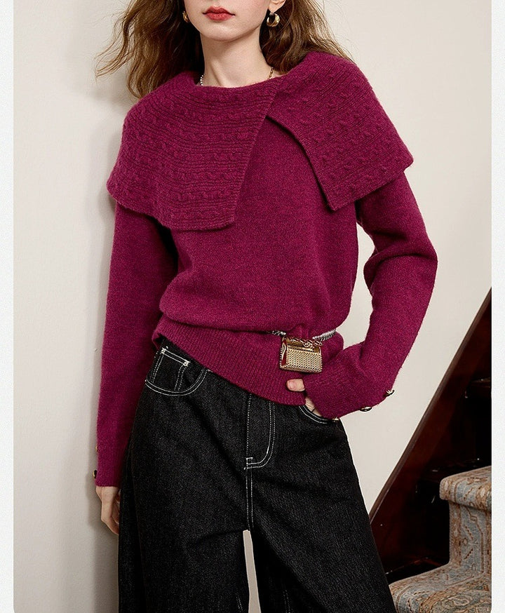 Pull élégant pour femmes en vert forêt avec col texturé de haute qualité Chic & Stil