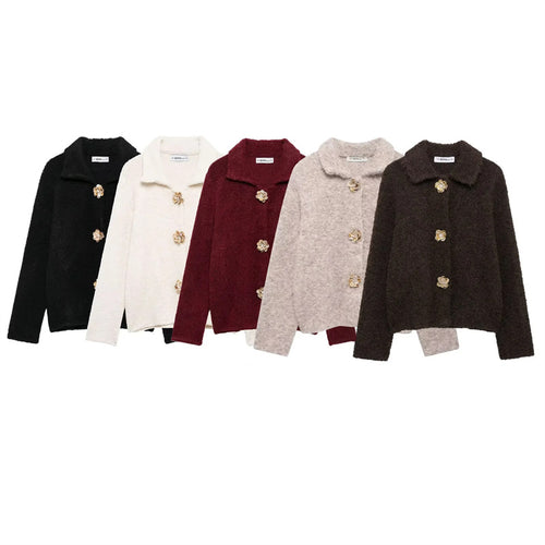 Women's plush cardigan with decorative flower buttons Amarae