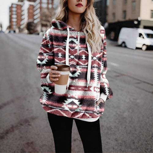 Women's cozy hooded sweatshirt with trendy geometric pattern Amarae