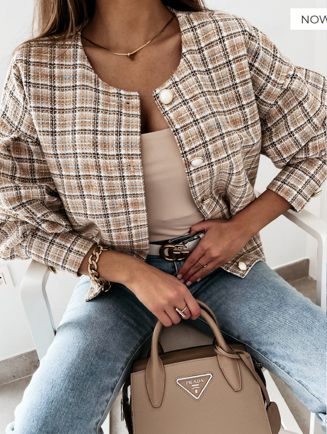 Trend plaid jacket for ladies with single button closure Lune London