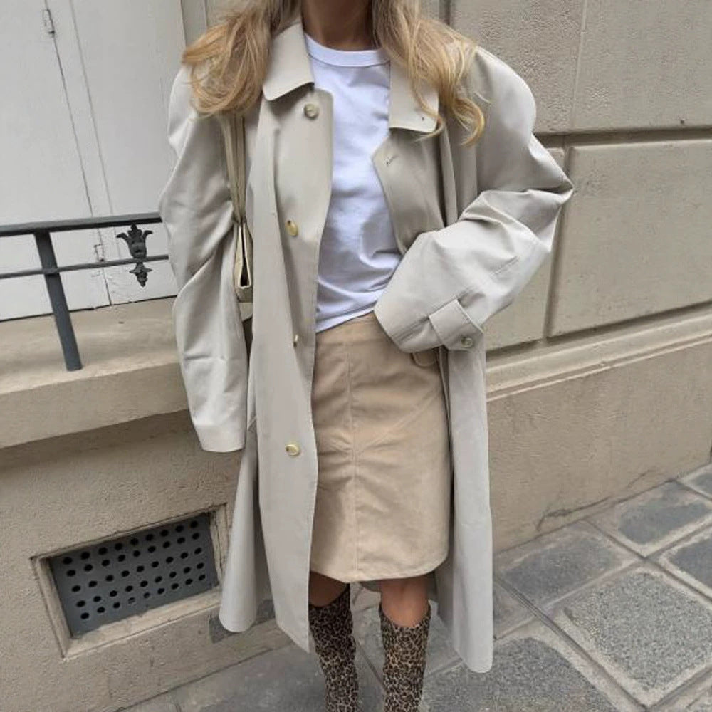 Women's mid-length trench coat in cocoon cut with belt and raglan sleeves Amarae