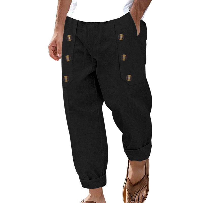 Casual linen cargo pants for men with practical buttons and side pockets Lune London