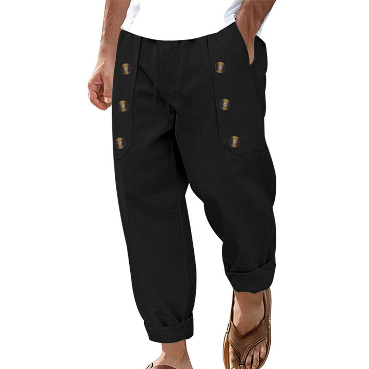 Casual linen cargo pants for men with practical buttons and side pockets Lune London