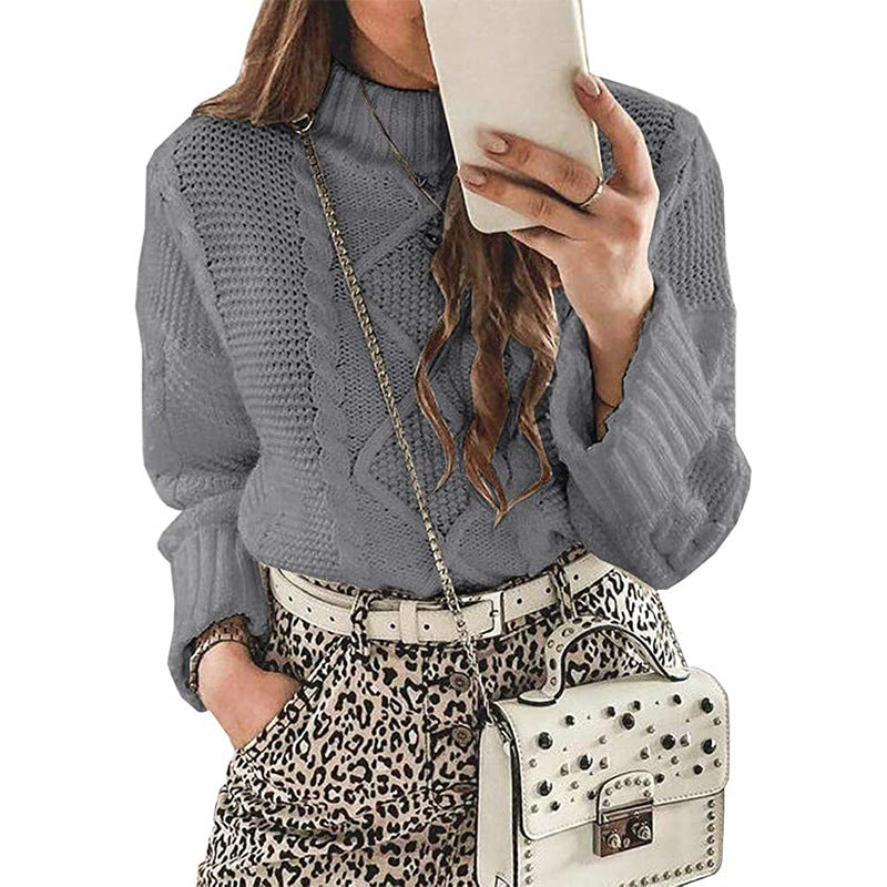 Chunky knit sweater for women with a textured knit look and a high collar Lune London