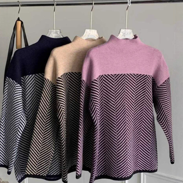 Women chunky knit sweater with high neck and zigzag pattern Lune London