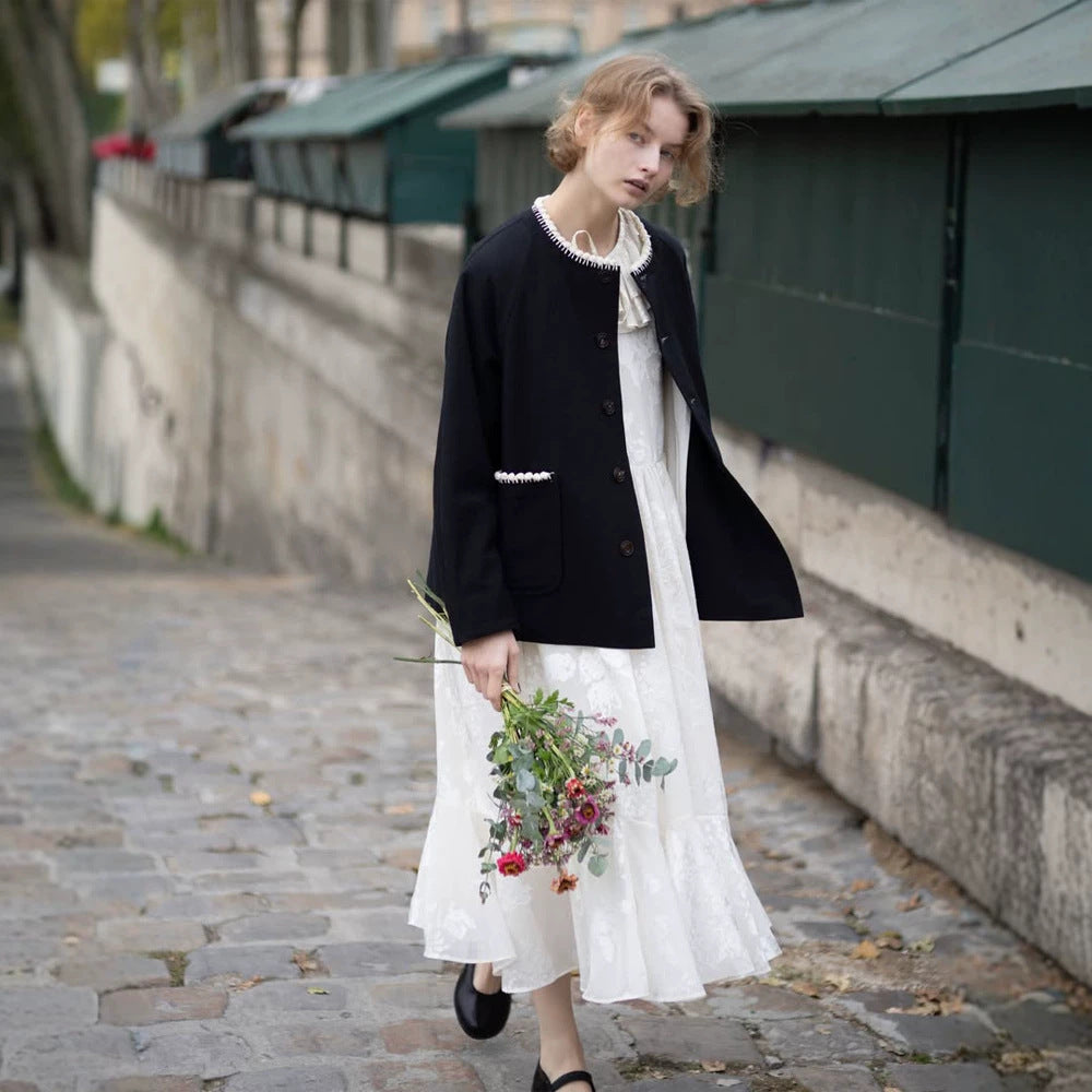 Ladies Boxy Short Jacket with Decorative Trim and Applied Pockets Amarae