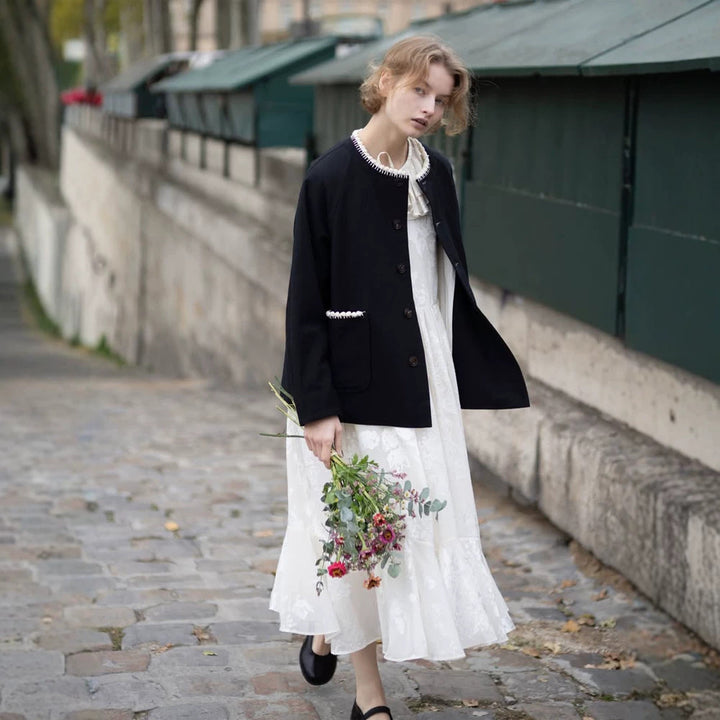 Ladies Boxy Short Jacket with Decorative Trim and Applied Pockets Amarae