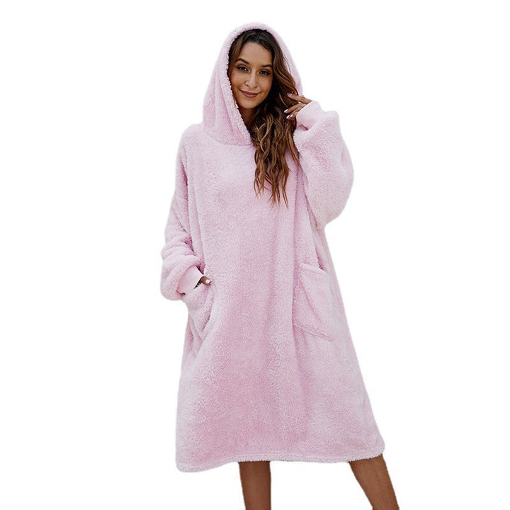 Comfortable fleece hoodie dress for women with practical pockets and large hood Lune London
