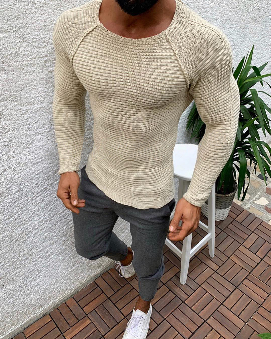 Men's Long Sleeve Knitted Shirt with Elegant Structure Lune London