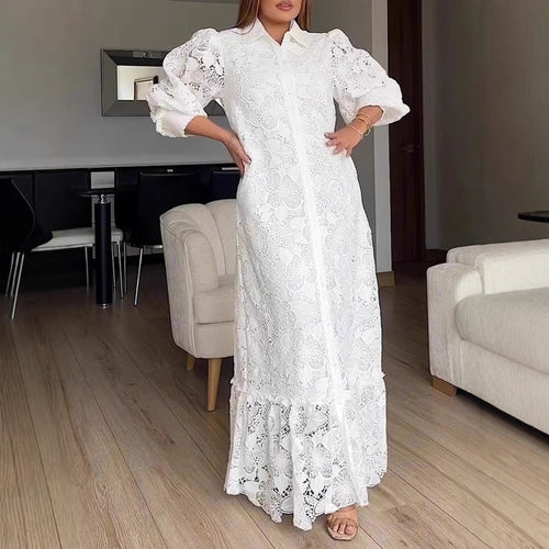 Robe maxi en dentelle élégante pour femmes avec des manches volumineuses Chic & Stil