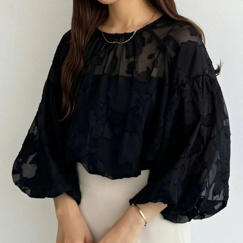 Ladies Blouse with Transparent Puff Sleeves Floral Amarae