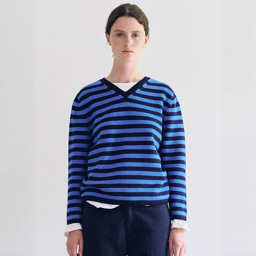 Pull femme à col en V avec motif rayé Chic & Stil