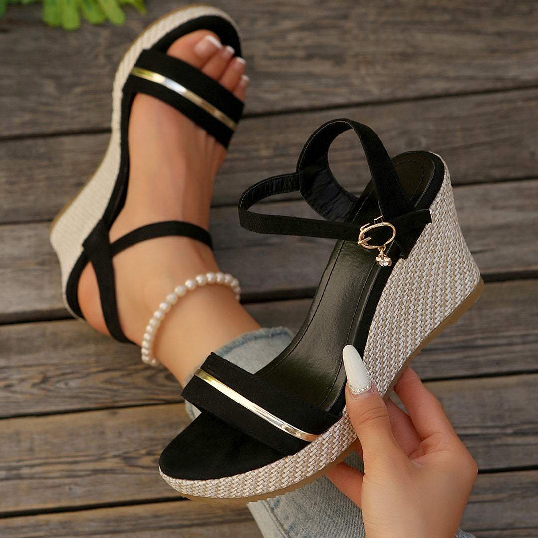 Wedge heel sandals for women with elegant straps and a chic espadrille design Lune London