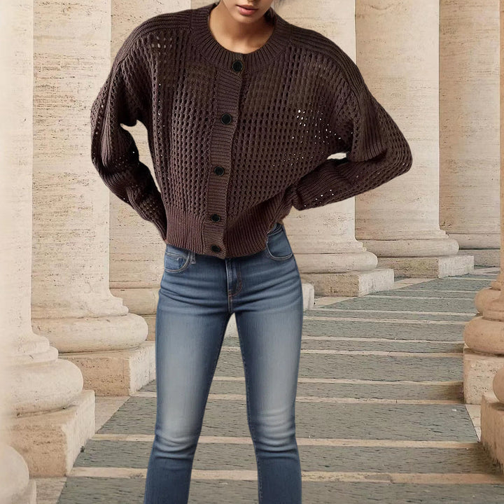 Cardigan for women with a breezy crochet look and practical buttons Lune Londonl