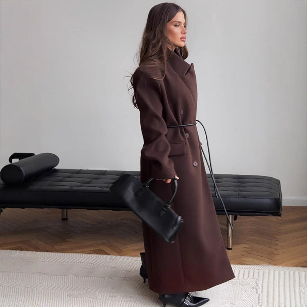 Women's Maxi-Length Wool Blend Coat with Boxy Oversized Silhouette and Distinctive Shoulders Amarae