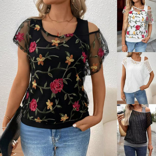 Women's blouse with floral appliqués Amarae