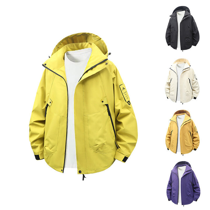 Functional outdoor jacket for men with adjustable hood area and multiple pockets Lune London