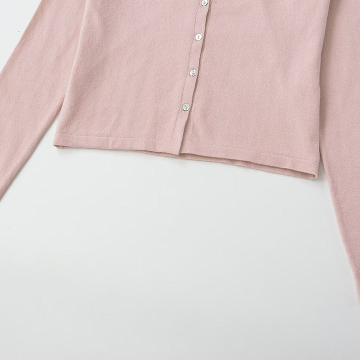 Women's fine-knit cardigan with lace insert and continuous button placket Amarae