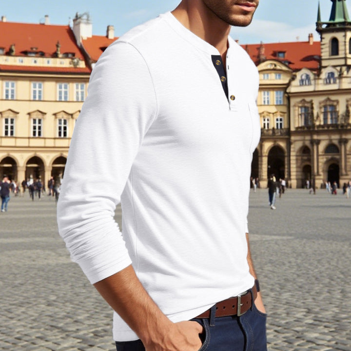 Men's long sleeve Henley shirt with buttons and elegant accents Lune London