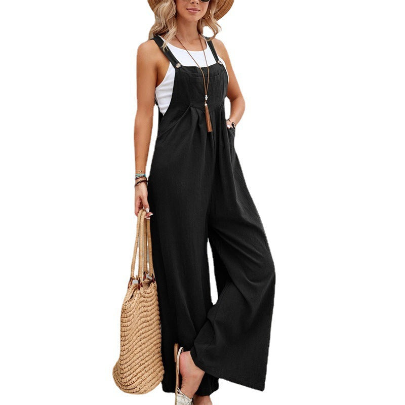 Ladies Casual Jumpsuit with Wide Leg and Adjustable Straps Lune London