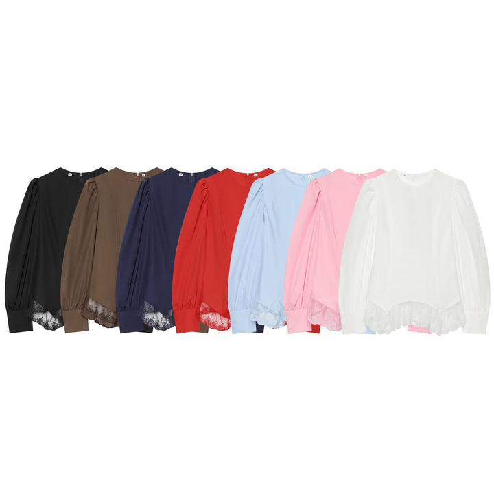 Women's blouse with volume sleeves and lace trim Amarae