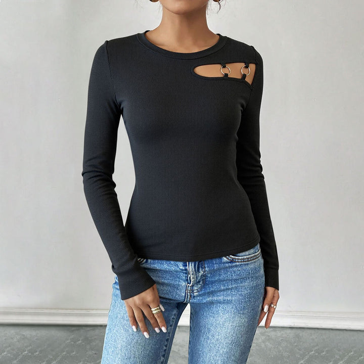 Chemise à manches longues pour femme avec un design asymétrique à découpes et des détails en anneau à la mode Chic & Stil