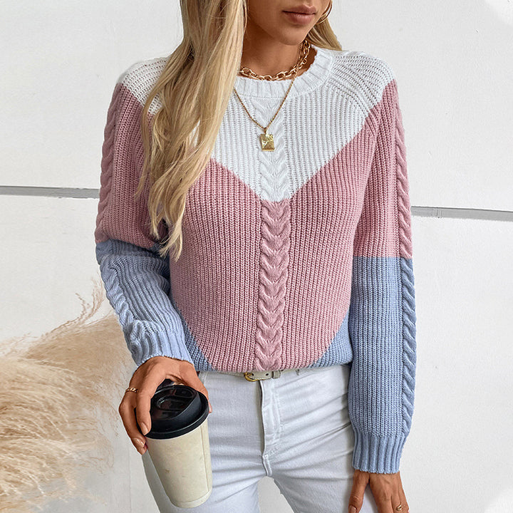 Women's chic and stylish knitted sweater with geometric patterns and twisted ribs