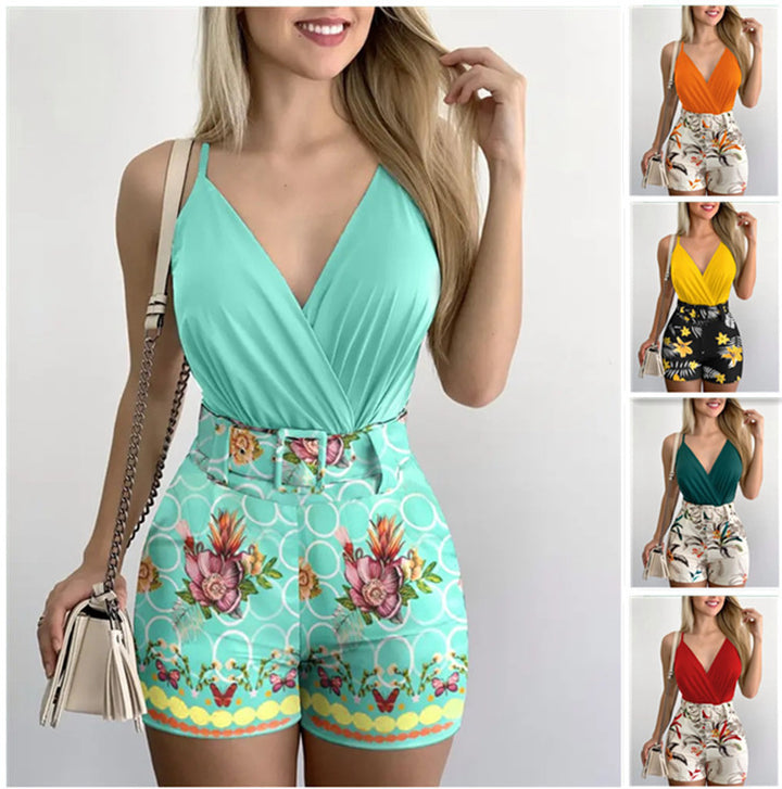 Ladies Floral Print Wrap Body with High Waist Shorts Lune London