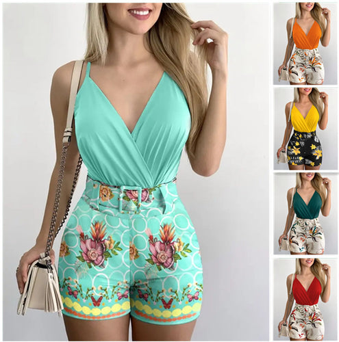 Ladies Floral Print Wrap Body with High Waist Shorts Amarae